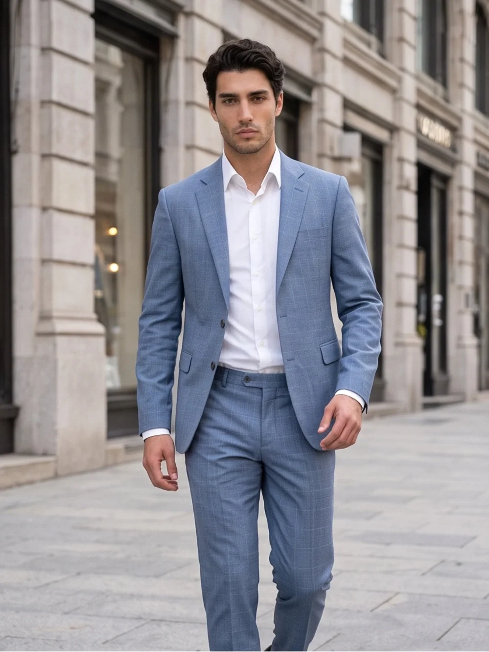 Stafford Light Blue Windowpane Suit - Modern Tailored Jacket